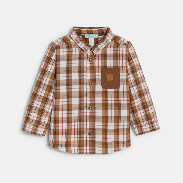 قميص مربعات باللون البني، للأولاد الصغار